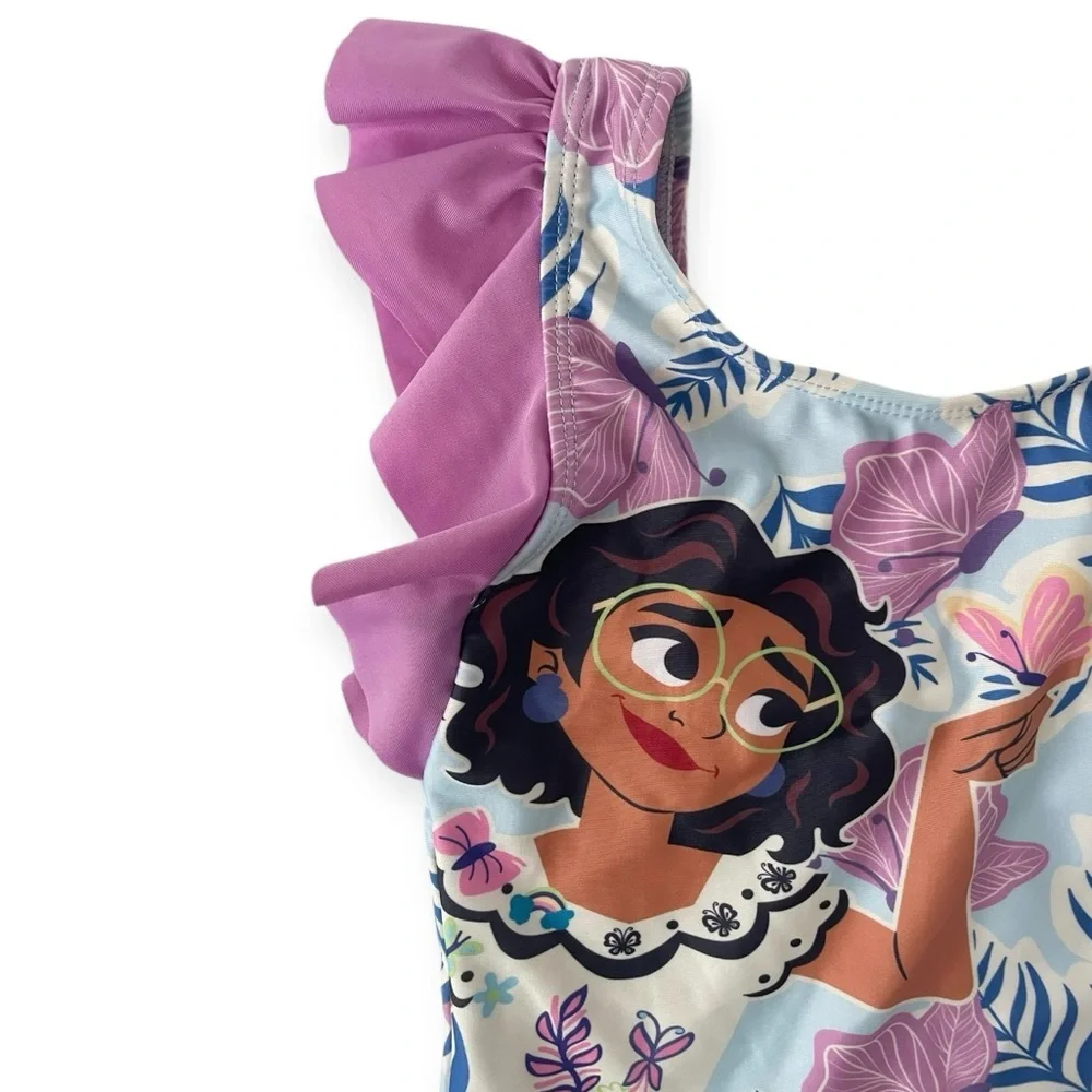 Disney Encanto Mirabel Girls One Piece Swim Suit With Ruffle Sleeves Size 7/8